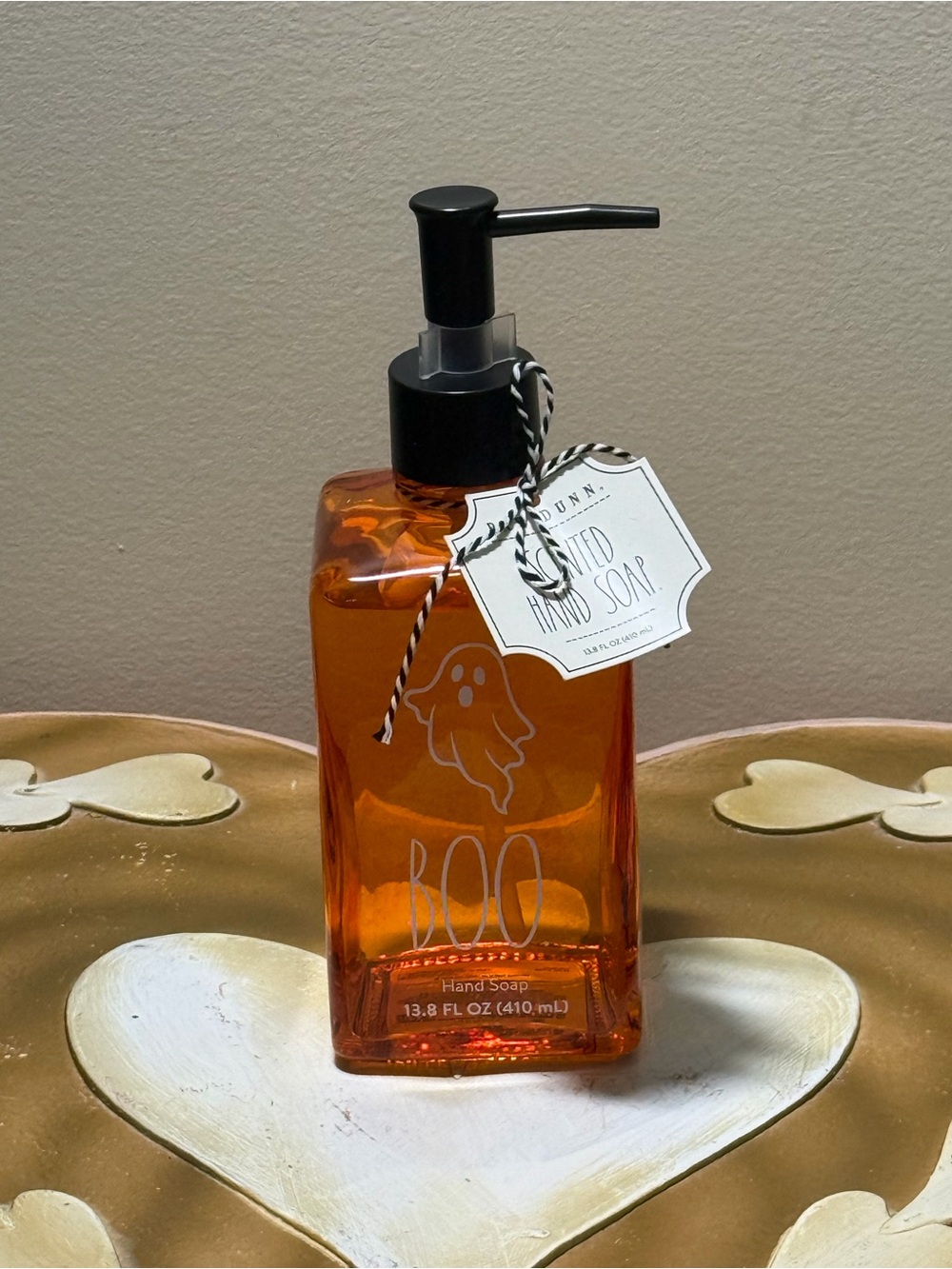 Rae Dunn Orange 'BOO' Ghost Hand Soap Pump Bottle